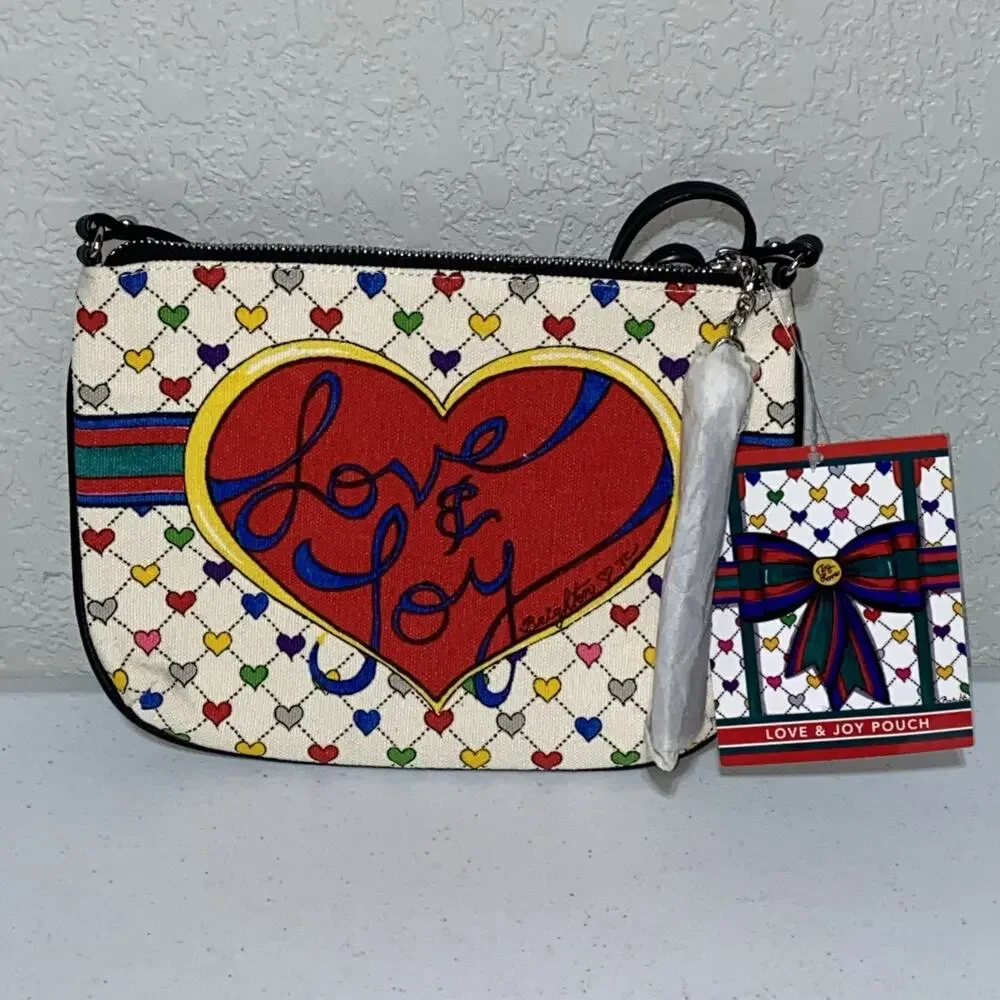 Brighton Crossbody Purse‎ LOVE & JOY Pouch Black Tassel Colorful Hearts NEW